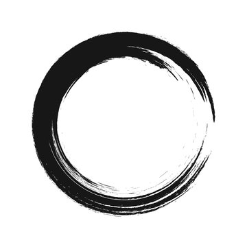 vector brush strokes circles of paint on white background. Ink hand drawn paint brush circle. Logo, label design element vector illustration. Black abstract grunge circle. Frame