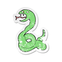 retro distressed sticker of a cartoon hissing snake