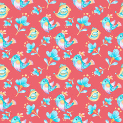 pattern with birds and flowers in folk style 8