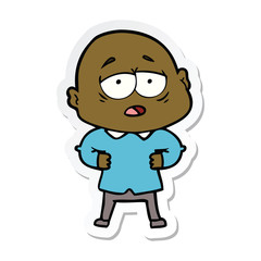 sticker of a cartoon tired bald man