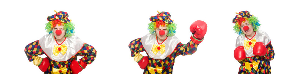Clown with boxing gloves isolated on white