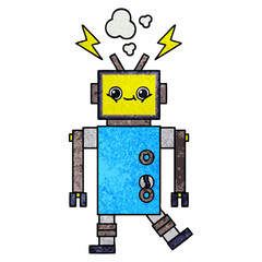 retro grunge texture cartoon robot