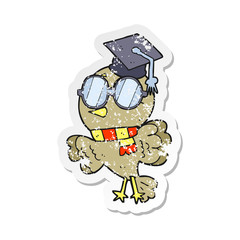 retro distressed sticker of a cute cartoon well educated bird