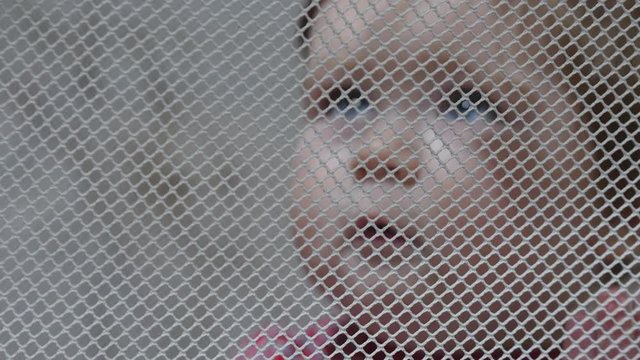 A Little Boy Sitting In A Playpen