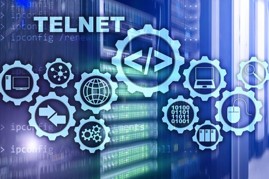 Teletype Network Protocol. Telnet Virtual terminal client. Internet and Network concept. Telnet