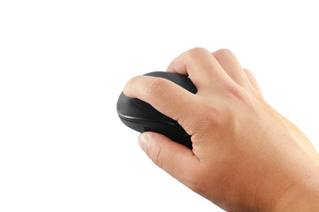 man hand holding computer mouse ,isolated on white background,Clipping path image