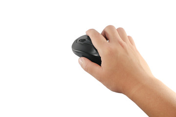 man hand holding computer mouse ,isolated on white background,Clipping path image