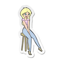 sticker of a cartoon pretty girl on stool