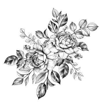 Hand drawn Floral Bunch with Roses