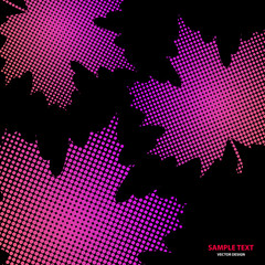 Bright maple leaves from small halftone circles on a black background.