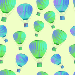 Fototapeta premium Big balloon seamless pattern on sky background. Coating for fabric, paper. Vector illustration