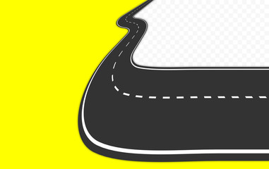 Curved road with markings. Vector illustration