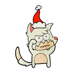 textured cartoon of a annoyed fox wearing santa hat