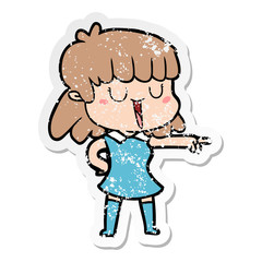 distressed sticker of a cartoon woman