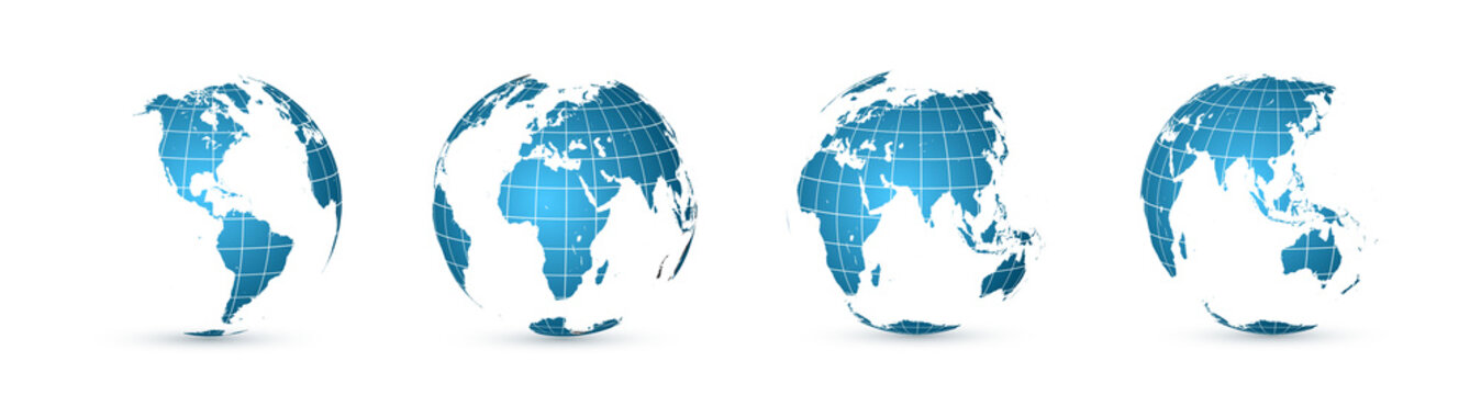 Fototapeta Earth globe. World map set. Planet with continents. Vector Illustration