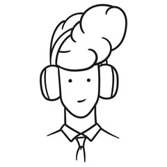 Outlined vector illustration of a man's face with stylish haircut and headphones