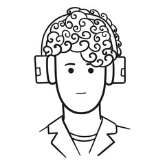 Outlined vector illustration of a man's face with stylish haircut and headphones