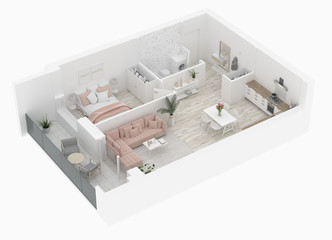 Home floor plan top view. Apartment interior isolated on white background. 3D render - Illustration