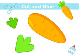 Education paper game for preschool kids. Create the applique vegetable - carrot. Cut and glue. Vector illustration.