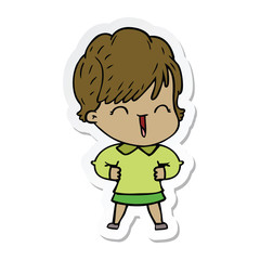 sticker of a cartoon laughing woman