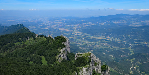 The Drome river valley seen from the walking trail on Les Trois Becs in the Drome region of France