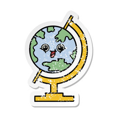 distressed sticker of a cute cartoon globe of the world