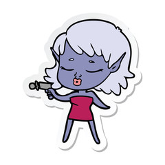 sticker of a pretty cartoon alien girl with ray gun