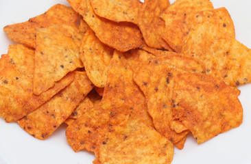 Pile of baked potato crisps snack