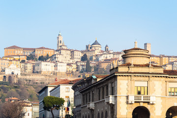 Fototapeta na wymiar view of Upper town from Lower city in Bergamo