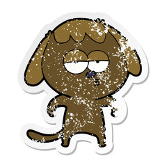 distressed sticker of a cartoon bored dog