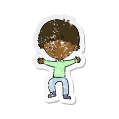 retro distressed sticker of a cartoon suspicious man