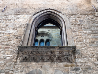 window in medieval Palazzo del Podesta in Bergamo