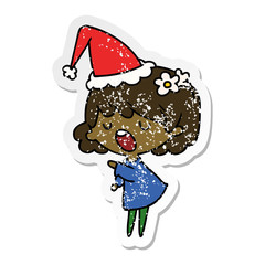 christmas distressed sticker cartoon of kawaii girl