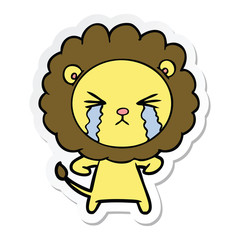 sticker of a cartoon crying lion