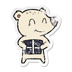 distressed sticker of a christmas polar bear cartoon