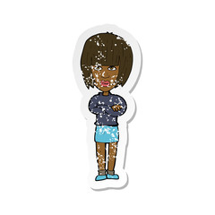 retro distressed sticker of a cartoon annoyed woman