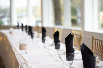 Head table decorations at a wedding reception