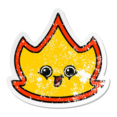 distressed sticker of a cute cartoon fire