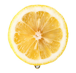 Juicy half lemon and a drop of juice on a white, isolated.