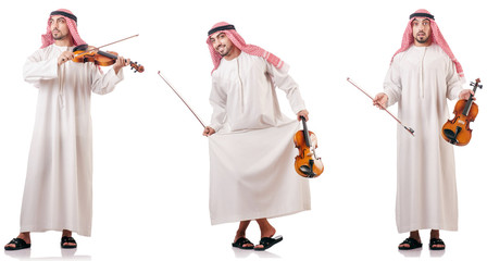 Arab man playing violin isolated on white