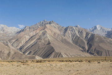 Beautiful landscape in the Pamir mountains. View from Tajikistan towards Afghanistan in the...