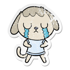 distressed sticker of a cute cartoon dog crying