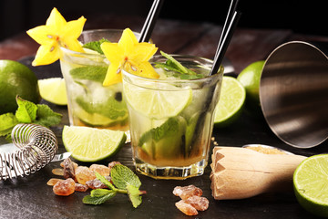 Lemon Fruit Lime Caipirinha of Brazil on table