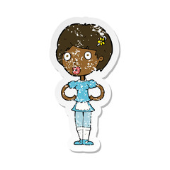 retro distressed sticker of a cartoon woman in french maid outfit