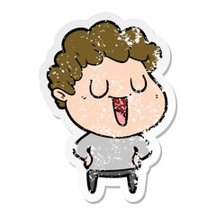 distressed sticker of a laughing cartoon man