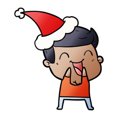 gradient cartoon of a man laughing wearing santa hat