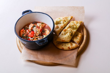 Seafood suop with bread