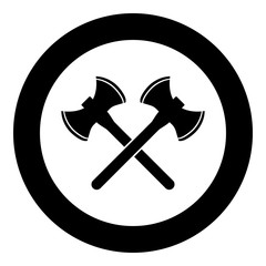 Two double-faced viking axes icon black color vector in circle round illustration flat style image