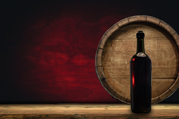 Wooden barrel and worn old table of wood.