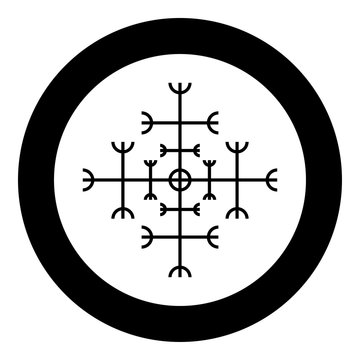 Helm of awe aegishjalmur or egishjalmur galdrastav icon black color vector in circle round illustration flat style image